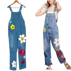Misslook Overalls Flower Power Boho Hippie Denim Jean Bib Small Art Teacher